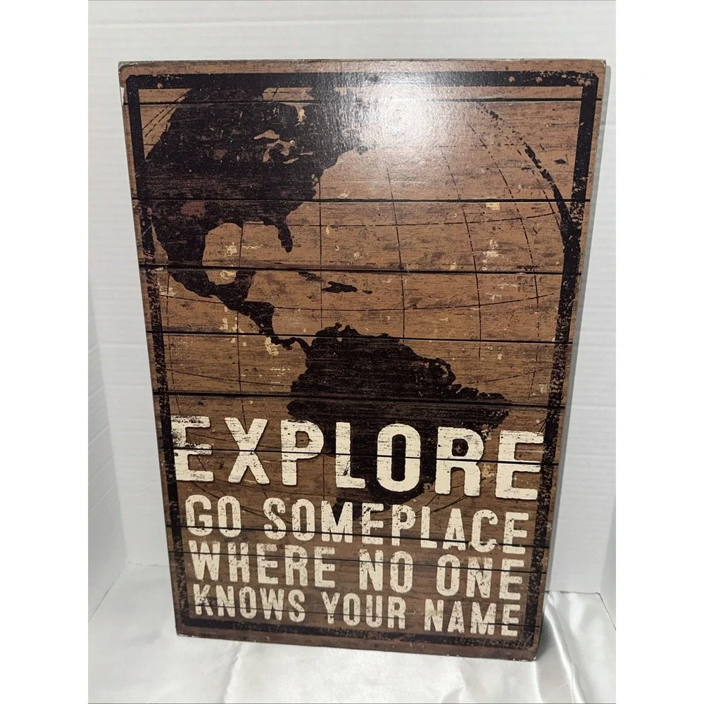Primitives by Kathy Explore World Map Wooden Box Sign Wall Art Decor 31373